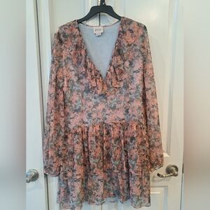 Marchesa Pink and Orange Ruffled Long Sleeve Blouse